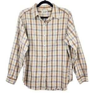 LL‎ Bean Button Up Shirt Tan Beige Plaid Women's Size Large